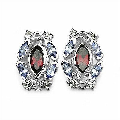 2.62CTW Genuine Garnet & Tanzanite .925 Sterling Silver Earrings