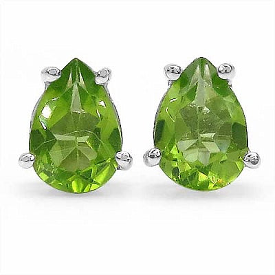 1.50CTW Genuine Peridot Pears Shaped .925 Sterling Silver Studs