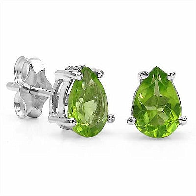 1.50CTW Genuine Peridot Pears Shaped .925 Sterling Silver Studs