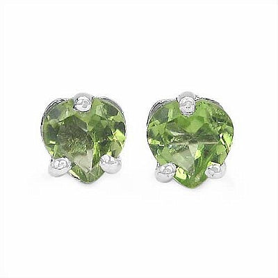 0.90CTW Genuine Peridot Heart Shaped .925 Sterling Silver Studs