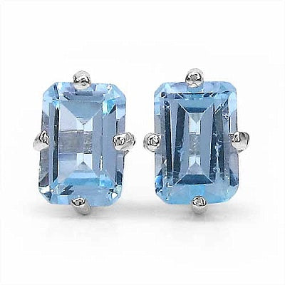 1.30CTW Genuine Blue Topaz Octagon Shaped .925 Sterling Silver Studs