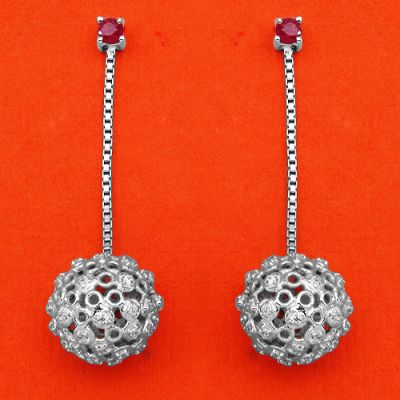 1.09CTW .925 Sterling Silver Ruby & White Cubic Zirconia Earrings