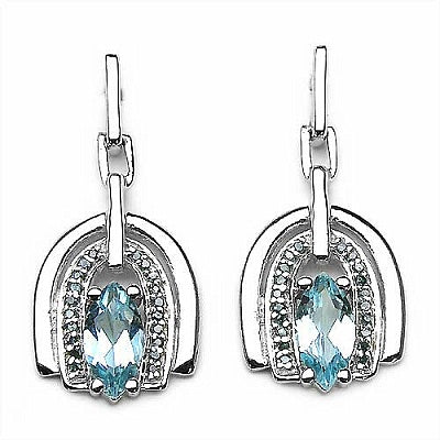 2.54CTW Blue Topaz & Diamond .925 Sterling Silver Earrings