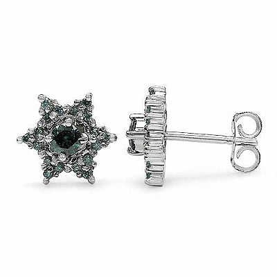 0.42CTW Genuine Blue Diamond .925 Sterling Silver Earrings