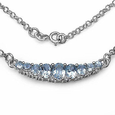 2.70CTW Genuine Blue Topaz & White Topaz .925 Sterling Silver Necklace