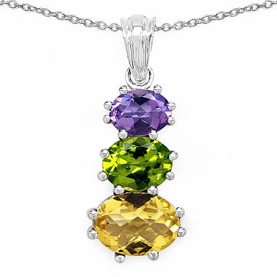 6.15CTW Genuine Lemon Topaz, Peridot & Amethyst .925 Sterling Silver Pendant