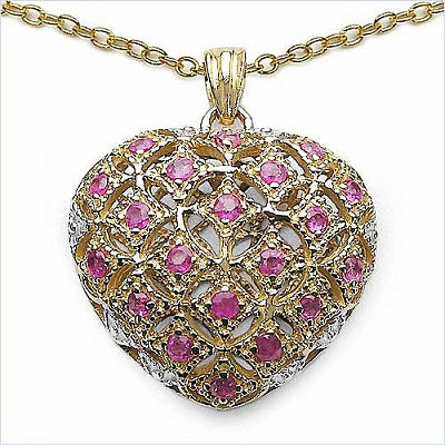 1.00CTW Genuine Ruby14K Yellow Gold Plated .925 Sterling Silver Heart Shape Pendant