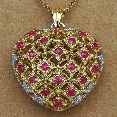 1.00CTW Genuine Ruby14K Yellow Gold Plated .925 Sterling Silver Heart Shape Pendant