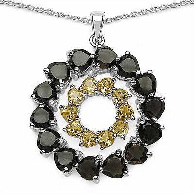 12.30CTW Genuine Smoky Topaz & Citrine .925 Sterling Silver Heart Shape Pendant