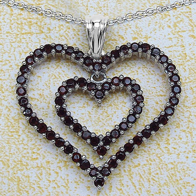 3.20CTW Genuine Garnet .925 Sterling Silver Heart Shape Pendant