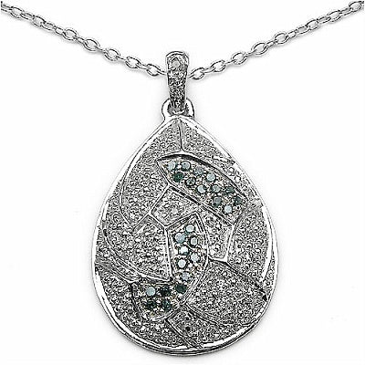 0.40CTW Blue & White Diamond .925 Sterling Silver Pear Pendant