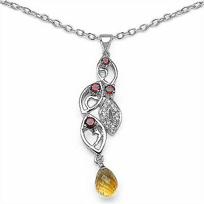 2.04CTW Genuine Garnet, Citrine & White Cubic Zirconia .925 Sterling Silver Pendant