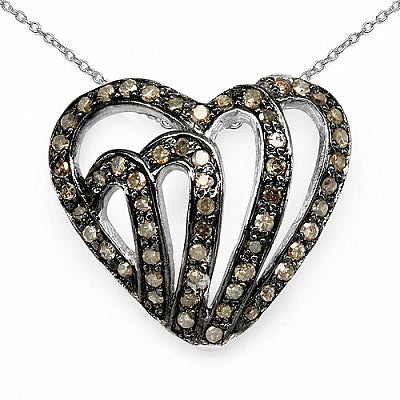 0.54CTW Genuine Champagne Diamond .925 Sterling Silver Heart Shape Pendant