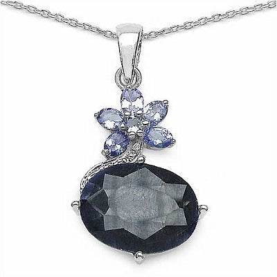 12.08CTW Genuine Sapphire & Tanzanite .925 Sterling Silver Pendant