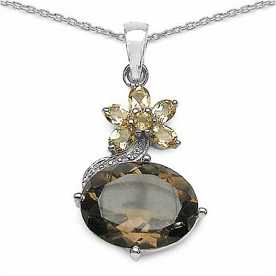 9.13CTW Genuine Smoky Topaz & Citrine .925 Sterling Silver Pendant