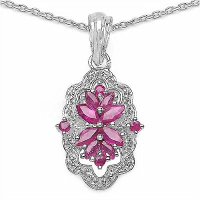 1.50CTW Genuine Ruby & White Topaz .925 Sterling Silver Pendant