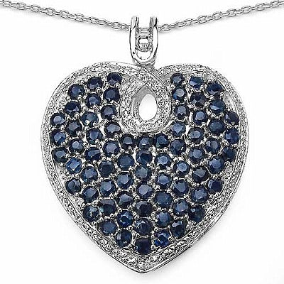 9.17CTW Genuine Blue Sapphire .925 Sterling Silver Heart Shape Pendant