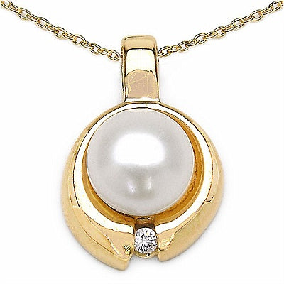 2.64CTW Pearl & Zircon Gold Plated .925 Sterling Silver Pendant