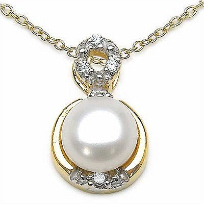 2.34CTW White Pearl & Cubic Zirconia 14K Yellow Gold Plated .925 Sterling Silver Pendant