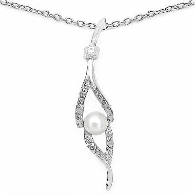 0.39CTW Genuine Pearl & White Cubic Zircon .925 Sterling Silver Pendant