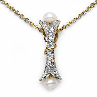 0.82CTW Genuine Pearl & White Cubic Zirconia 14K Yellow Gold Plated .925 Sterling Silver Pendant