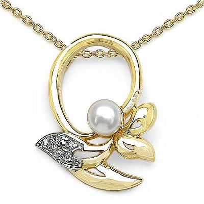 0.51CTW Pearl & Cubic Zirconia Gold Plated .925 Sterling Silver Pendant