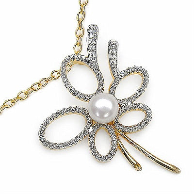 1.35CTW Pearl & Cubic Zirconia Gold Plated .925 Sterling Silver Pendant