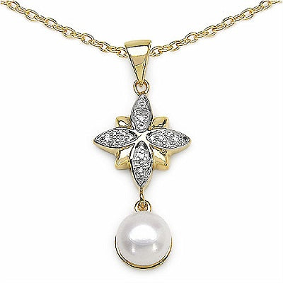 2.68CTW Pearl & Cubic Zirconia Gold Plated .925 Sterling Silver Pendant