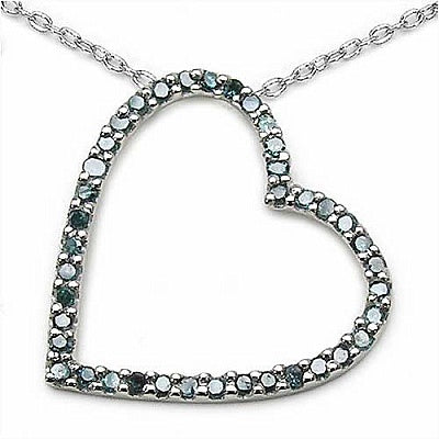0.42CTW Genuine Blue Diamond .925 Sterling Silver Heart Pendant