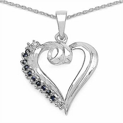 0.36CTW Genuine Blue Sapphire & White Topaz .925 Sterling Silver Heart Shape Pendant
