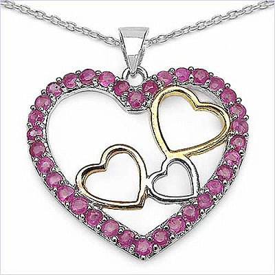 1.70CTW Genuine Ruby .925 Sterling Silver Heart Shape Pendant
