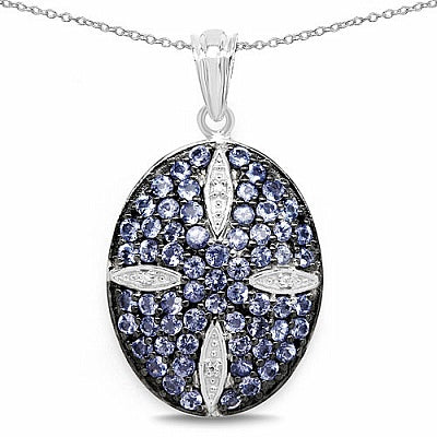 2.23CTW Genuine Tanzanite & White Topaz .925 Sterling Silver Oval Shape Pendant