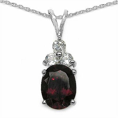 3.61CTW Oval Garnet & Round White Topaz .925 Sterling Silver Pendant
