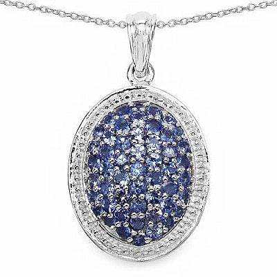 2.46CTW Genuine Tanzanite .925 Sterling Silver Oval Shape Pendant