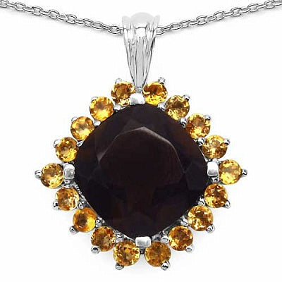 7.49CTW Genuine Smoky Topaz & Citrine .925 Sterling Silver Cushion Shape Pendant