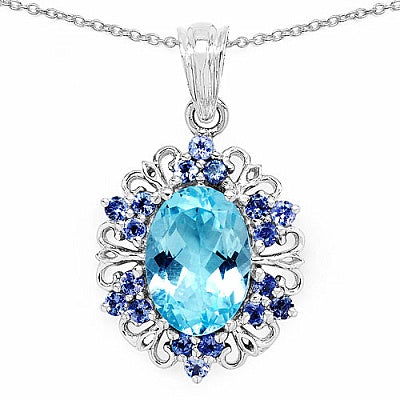 8.76CTW Genuine Blue Topaz & Tanzanite .925 Sterling Silver Pendant