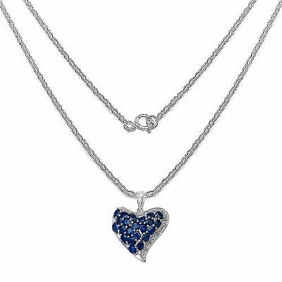 5.54CTW Genuine Blue Sapphire & White Diamond .925 Sterling Silver Heart Shape Pendant