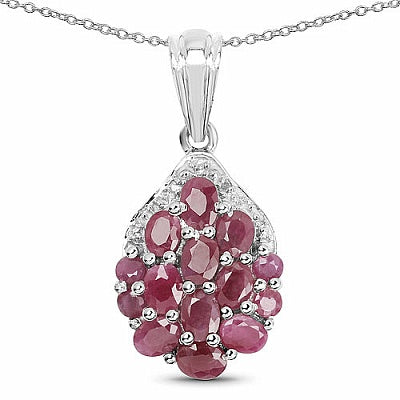 2.88CTW Genuine Ruby & White Diamond .925 Sterling Silver Pendant