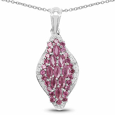 3.03CTW Genuine Ruby, Rhodolite & White Diamond .925 Sterling Silver Pendant