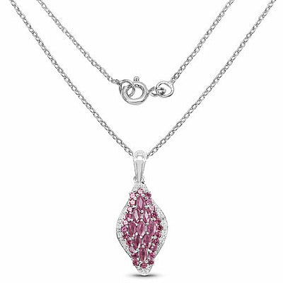 3.03CTW Genuine Ruby, Rhodolite & White Diamond .925 Sterling Silver Pendant