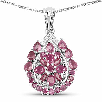 3.81CTW Genuine Ruby & White Cubic Zircon .925 Sterling Silver Pendant