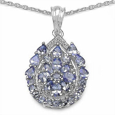 2.59CTW Genuine Tanzanite & White Cubic Zircon .925 Sterling Silver Pendant