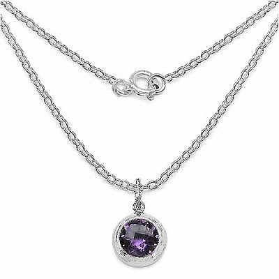 Genuine Amethyst Sterling Silver Bezel-Set Solitaire Pendant