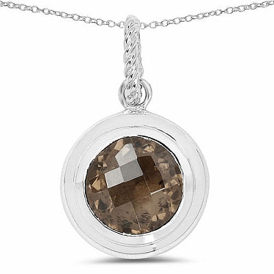 9.25CTW Genuine Smoky Topaz .925 Sterling Silver Pendant