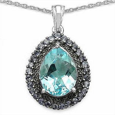 10.10CTW Genuine Blue Topaz & Tanzanite .925 Sterling Silver Pendant