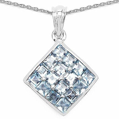 3.04CTW Genuine Blue Topaz .925 Sterling Silver Square Shape Pendant