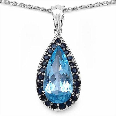 8.20CTW Genuine Blue Topaz .925 Sterling Silver Pendant