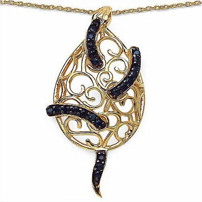 0.90CTW Genuine Blue Sapphire .925 Sterling Silver 14K Yellow Gold Plated Pendant