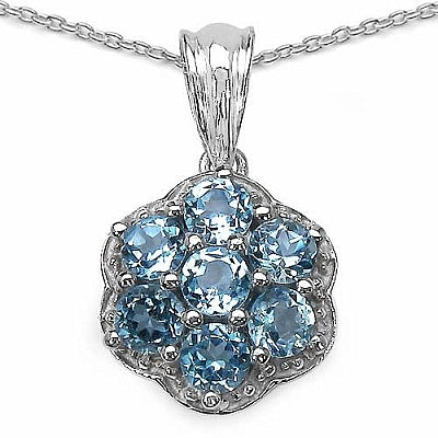 2.45CTW Genuine Blue Topaz .925 Sterling Silver Pendant