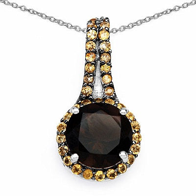 3.82CTW Genuine Smoky Topaz & Citrine .925 Sterling Silver Pendant